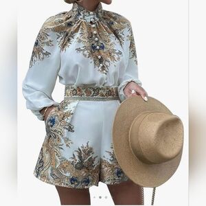 Women's Sleeve Short Set Two Piece Dress White